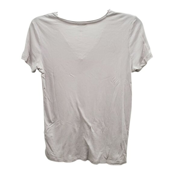 Reiss Women's Pale Gray Chiffon Trim Soft Short‎ Sleeve Basic V-Neck Top Size XS - Picture 6 of 6